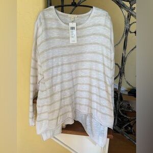 Eileen Fisher White/Natural Stripe lightweight Sweater